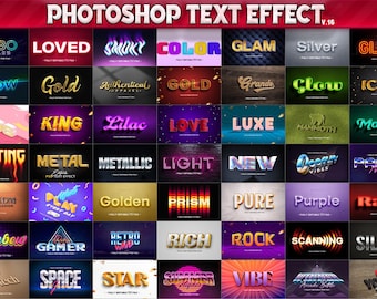 100 Photoshop Text Effects, 3D Fully Editable PSD Templates, Retro, Neon, Gold, Vibe, Food
