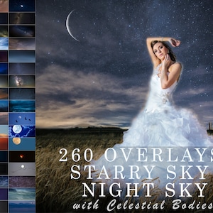 260 Night & Starry Sky Photoshop Overlays Professional Photo Layer Background Backdrops for photographers, rain clouds effect, Sky overlay