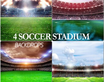 4 voetbalstadion achtergronden, sport lege spotlight arena, stadionverlichting overlays, fotografie-achtergrond