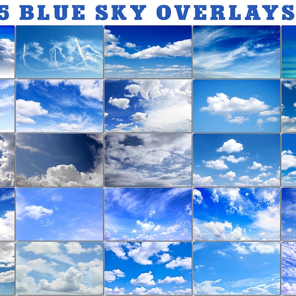 25 Blue sky overlays, background, Sky Overlay, Cloud Overlay, Photography Overlays, Photoshop skies, photo overlays, digital sky, clouds