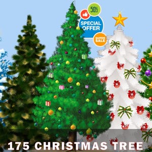 175 Christmas Tree Clipart, Christmas Tree Overlays for Photoshop, Pine overlay Digital Christmas Tree, winter tree overlays, PNG FILES