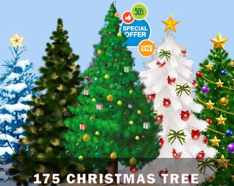 175 Christmas Tree Clipart, Pine Overlay, PNG Files