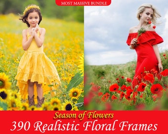 390 Flower Frames Photo Overlays, Summer overlays, blurred spring flowers, shooting through flower, Painted flowers, Realistic Frame Flower