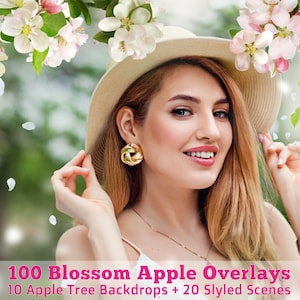 100 Blooming Tree Apple Branch Overlays, Flowering Trees, Spring Backdrop, Digital Flower Branches, Apple Blossom Overlays, White orchard