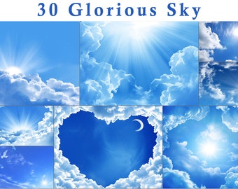 30 superposiciones de cielo glorioso, cielo celestial digital, superposición de nubes angelicales, superposiciones de fotos de fotografía, cielos de Photoshop, cielo soleado bendito