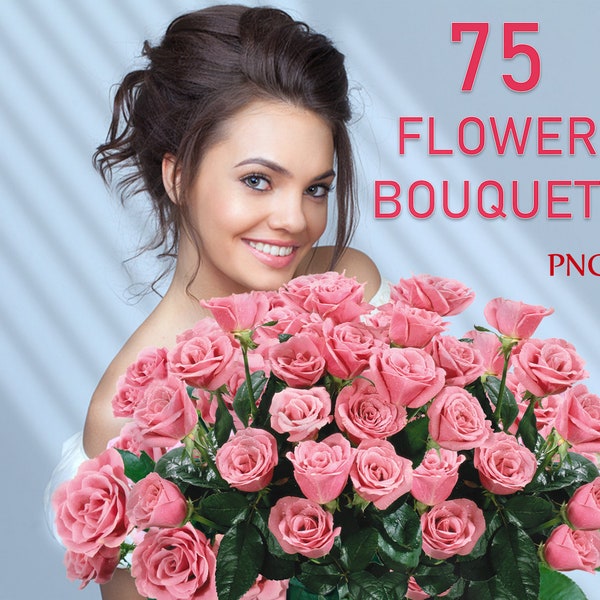 75 ramos de flores, ramo de primavera digital, clip art de flor de rosa, temporada floral, flores reales de tulipán, superposiciones de Photoshop de campanilla de invierno, archivos PNG