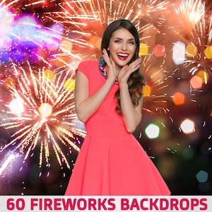 60 Realistic fireworks backdrops, fireworks sky show, party fireworks expposion, wedding fireworks overlay, New Year photo background