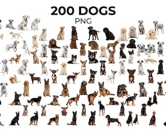 200 Dog PNG, Real Pet, Puppy Clipart, Domestic Animal Labrador, German Shepherd, Dalmatian, Chihuahua
