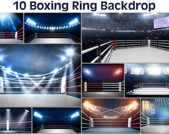 10 Boxing Ring Backdrop, Digital Fighting Area, Wrestling Sport, illuminated box arena, Dangerous sport, Boxing match, Combat background