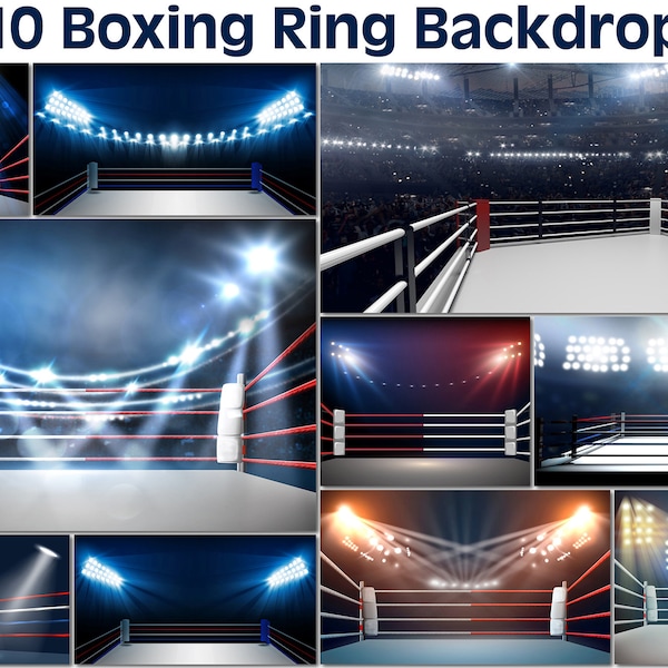 10 Boxing Ring Backdrop, Digital Fighting Area, Wrestling Sport, illuminated box arena, Dangerous sport, Boxing match, Combat background