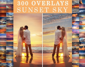 300 Sunset Sky Photo Overlays Photoshop, Dramatic Cloud Overlays, Twilight Skies, Golden Hour Background