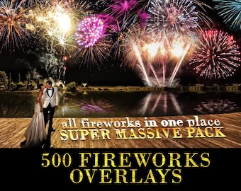 500 Realistic Fireworks Photo Overlays, Wedding, Holiday, Fireworks Explosion, Night Festival, Sky Show