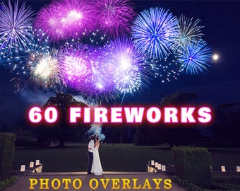 60 Realistic Fireworks Overlays, wedding fireworks, holiday sky show overlay, Firework Clipart, Photoshop Photo Overlays, Firework Sparklers