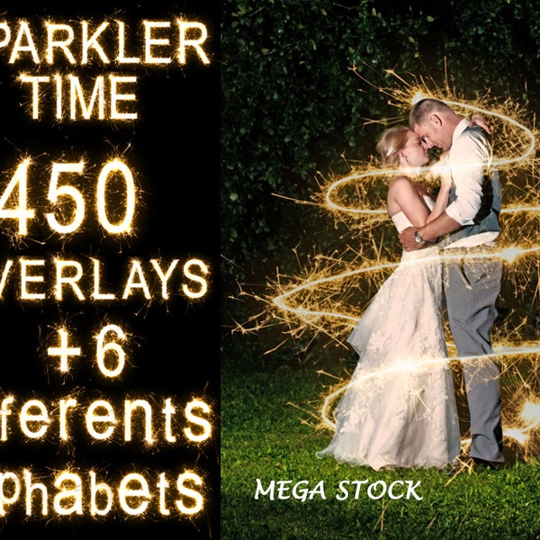 450 digitale Wunderkerzen Photoshop Overlays, Spezialeffekte für Fotografen, Wunderkerzen Overlays, Hochzeit Wunderkerzen Alphabet Photoshop Overlay