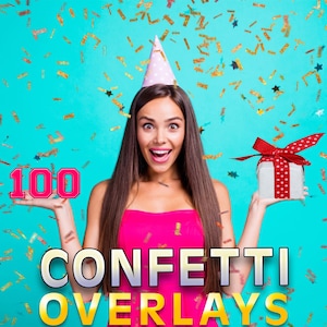 100 Confetti Photo Overlays, Realistic Falling Confetti, Birthday Confetti PNG, Party Celebration, Magic Blowing, Gold confetti overlays