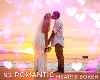 92 Valentine Hearts Bokeh Photo Overlays, Romantic overlays, photo overlays for Photoshop, lights overlays, bokeh overlays,  digital hearts