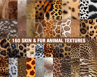 160 Animal Fur Skin Textures, Safari Wildlife, Leopard, Tiger, Zebra, Snake, Giraffe, Leather Patterns