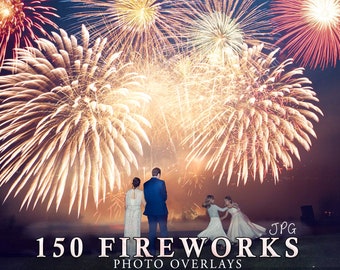 150 realistische Feuerwerk Overlays, Photoshop Overlays, Hochzeitsfeuerwerk, Himmelsshow, Einladungshintergrund, Party, Feuerwerksfoto, isoliert