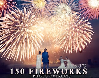150 Fireworks Photo Overlays, Wedding, Holiday, Fireworks Explosion, Night Festival, Party Sky Show Overlay