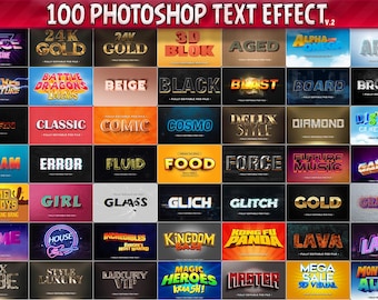 100 Photoshop-Texteffekte, vollständig bearbeitbare 3D-PSD-Vorlagen, Filmstile, Gold, Silber, Spiel