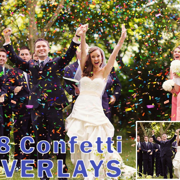 58 Confetti Photo Overlays, Confetti Photoshop, Falling Confetti, Confetti JPG, Wedding Photo Overlays, Bokeh blow magic Pixie dust effect