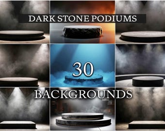 30 Dark Stone Podium Backgrounds, Luxury Black Stage Backdrops, Modern Concrete Pedestal, Cinematic Stage