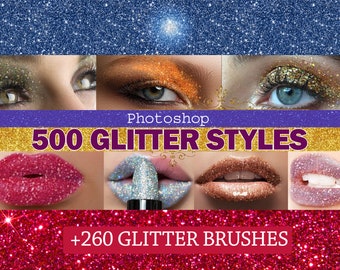 500 Glitter Styles Effect for Photoshop, Shine, Sparkle, Shimmer Texture, Gold, Silver, Photoshop Layer Styles, Glitter Text Effect, Brushes