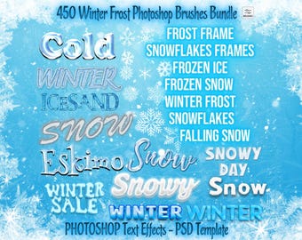 450 Winter Frost Photoshop Brushes – Snow, Ice, Snowflakes, Frost Frames, Frozen Text Effects