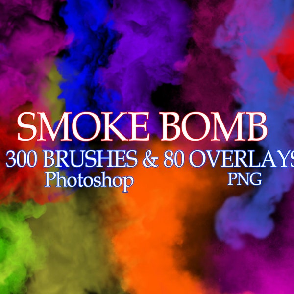 80 Farbige Rauchbomben Overlays & 300 Rauchbomben Pinsel für Photoshop, Buntes Geschlecht Enthüllt Rauch, PNG Datei Farbnebel Photoshop Overlay