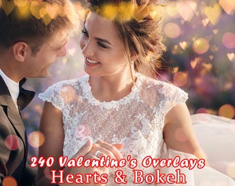 240 Valentine Hearts & Bokeh Photo Overlays, Silver, Red, Pink, Hearts, Love, Wedding