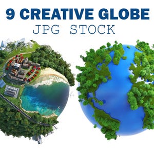 9 Creative Globe, Earth Environmentally, Natural environment Earth Planet, Globe Planet Creativity Marine Forest Green World Design Concept