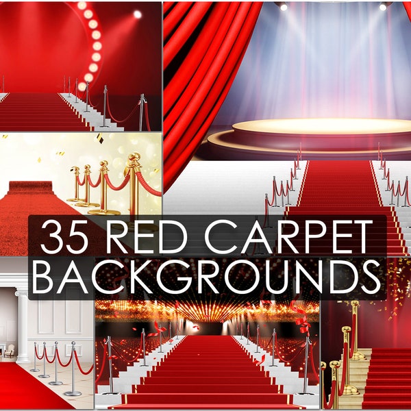 35 Red Carpet Stages, Empty award background, Digital shiny spotlight, Red stairs platform, Ceremony red stage, Victory podium background