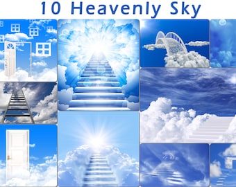 10 Stairway to Heaven Sky, Photo Overlays, Stairway Clouds, Dreamy Light Effects
