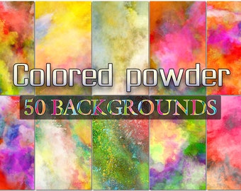 50 Powder Explosion Hintergründe, Holy Powder Textur Regenbogen, Explosion Texturen, farbige Abstrakte Kunst Digitale Papierhintergründe, Holi Farbe