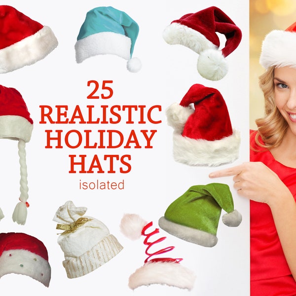 25 Christmas Hats, Photoshop Overlay, Christmas Overlays Decoration, Holidays, Santa digital red hat, Christmas Hat Photography, PNG files