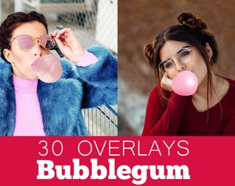 30 Blasen Bubble Gum, Photoshop-Overlays, PNG-Dateien, Foto-Overlays, Photoshop-Overlay, digitale Blasen, Bubblegum Clipart, Fotografie