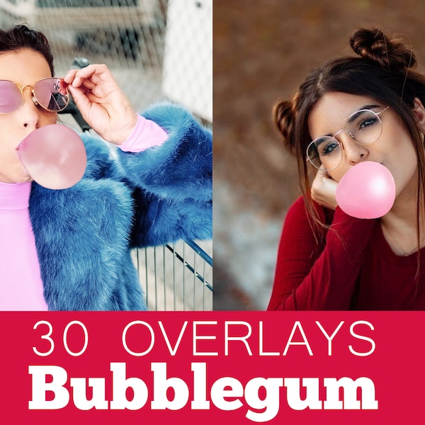30 Blowing Bubble Gum, Photoshop Overlays, PNG files, Photo Overlays, Photoshop Overlay, Digital Bubbles, Bubblegum Clipart, Photography