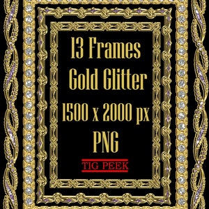 13 Gold glitter frames clipart, digital glitter frame, golden confetti, glitter frame clipart, glitter borders, overlay glitter border