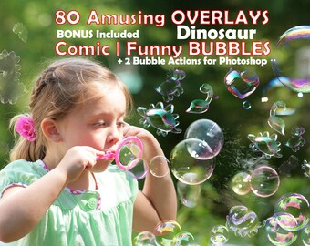 80 Bubbles Photoshop Overlays, Animals shaped Soap Bubbles Overlay, Dinosaur Soap Bubbles, Photo effect, digital bacdrop, bubbles overlays