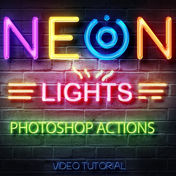 Neon Photoshop Actions, Neon Maker Lights Generator, Neon Template Creator, Neon Sign Photoshop Action, Glowing street light neon tube