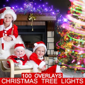 100 Christmas Tree Lights Bokeh Overlays, Christmas light, out of focus, digital photography Festive Creative lights, Sparkler Tree overlays