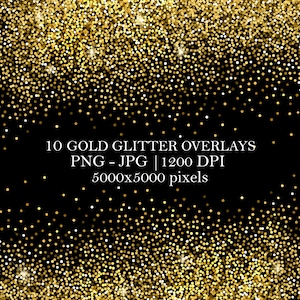 10 Gold Glitter Overlays, Golden Texture Background, Photoshop Overlays, Glitter backdrop, Confetti overlays, gold glitter frames, PNG files