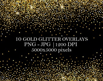 10 Gold Glitter Overlays, Golden Texture Background, Glitter backdrop, Confetti  Frames, PNG