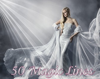 50 magische Linien-Overlays, magischer Effekt, spiralförmige leuchtende Lichter, Feenlicht-Foto-Overlays, Fantasy-Lichtereffekt, abstrakte Energie, Sonnendunst
