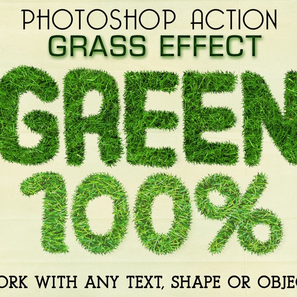 Grass Effect Generator Photoshop Actions, Natural Green Grass Textures, Summer Patterns, Photography realistic effect of green grass font