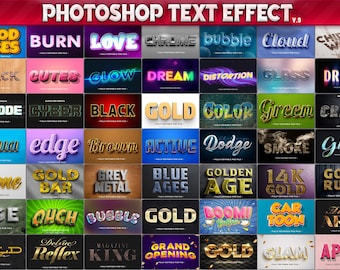 100 Photoshop Text Effects, 3D Fully Editable PSD Templates, Cinematic Styles, Gold, Silver, Cartoon