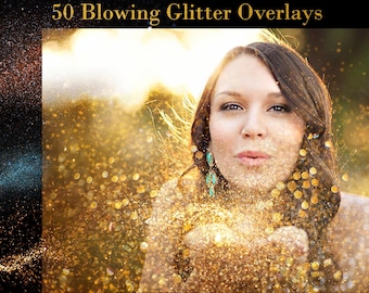 50 superposiciones fotográficas con purpurina dorada, confeti, purpurina, efecto brillante, centelleo, destellos, festivo.