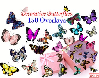 150 Butterflies Photo Overlays, Butterfly Overlays for Photoshop, Photo overlays, PNG FILES, Digital butterflies, Color Flying Butterflies