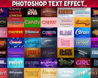 100 Photoshop Text Effects, 3D Fully Editable PSD Templates, Retro, Neon, Gold, Pop, Food