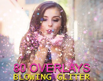 80 Glitter Photo Overlays, Blowing Confetti Effects, Wedding Glamour Photo Overlay